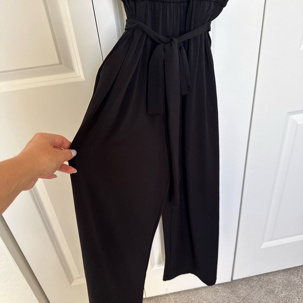 H Halston Heritage Black Jumpsuit Stretchy Size S Belted Ankle Business Casual - Picture 3 of 14